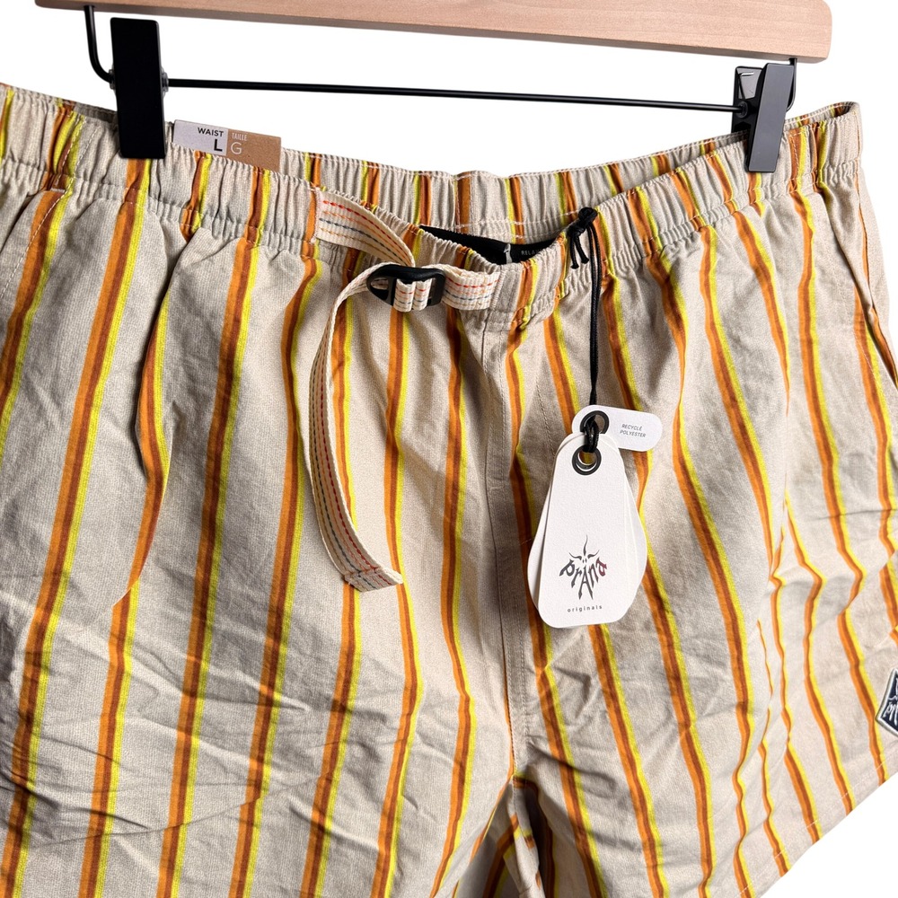 prAna Mens Indio Heritage Short L Yarrow Orange Yellow Striped Sustainable Beach - Picture 2 of 9